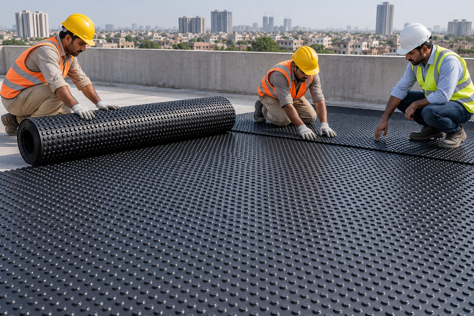 Black dimple membrane roof installation-4