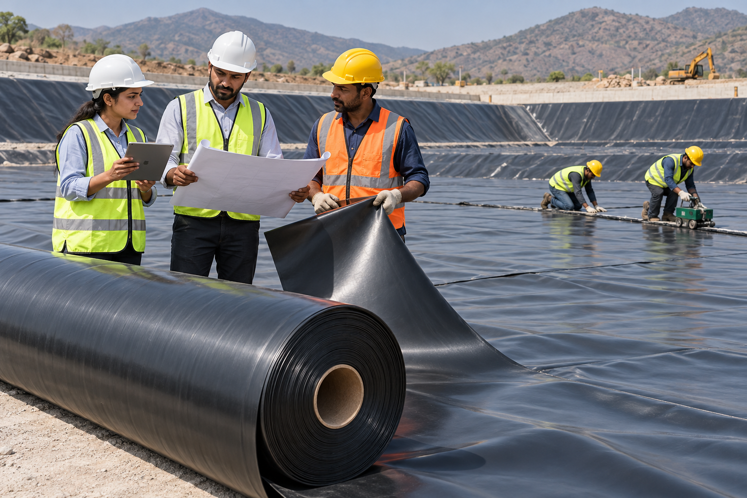 Engineers coordinate smooth geomembrane installation-6