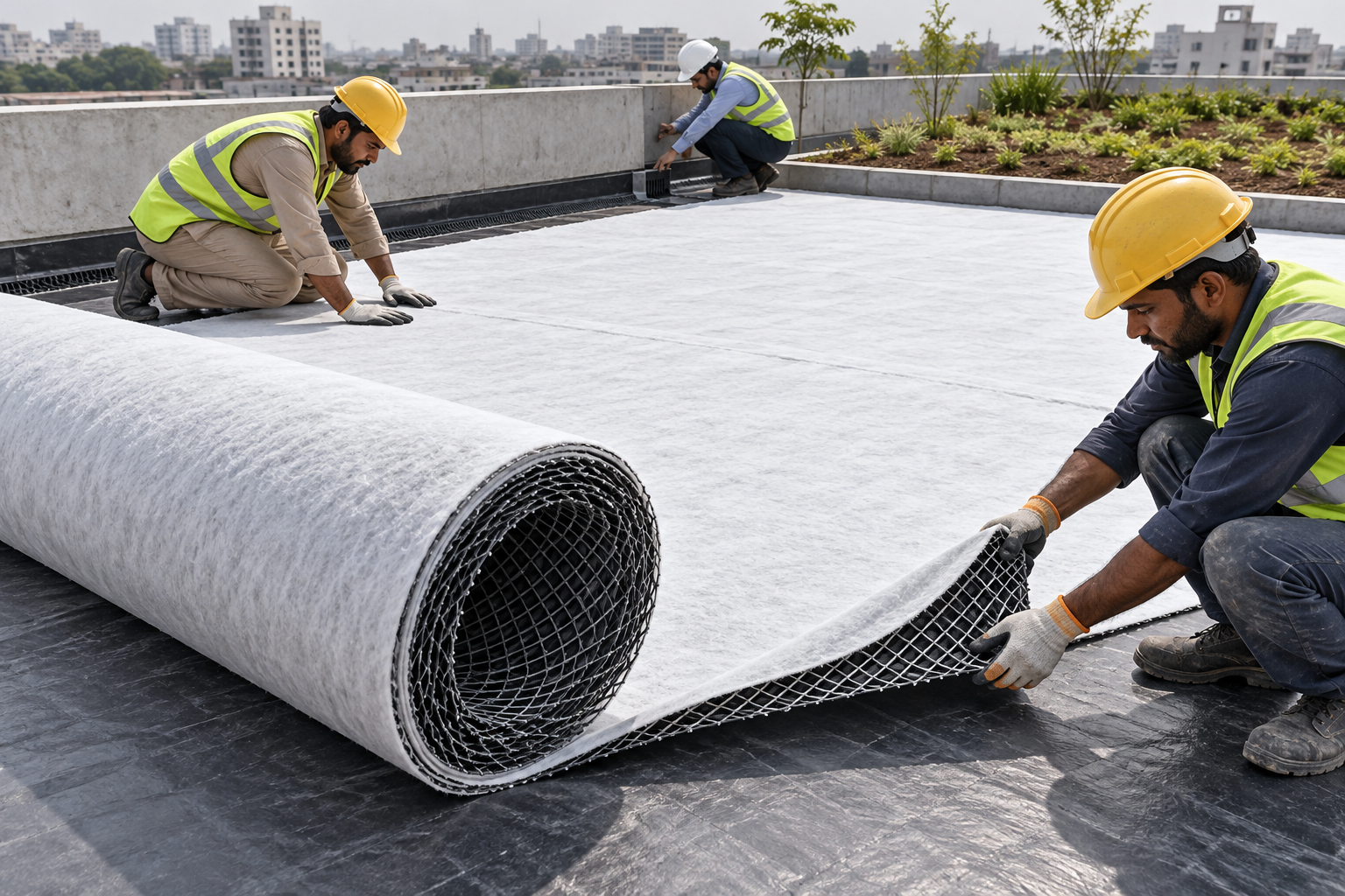 Green roof drainage geocomposite installation-1