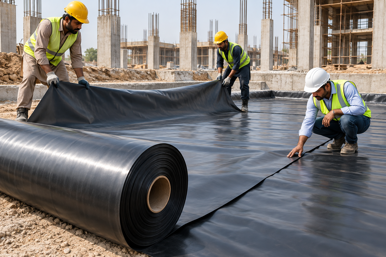 LLDPE geomembrane installation at a foundation-2