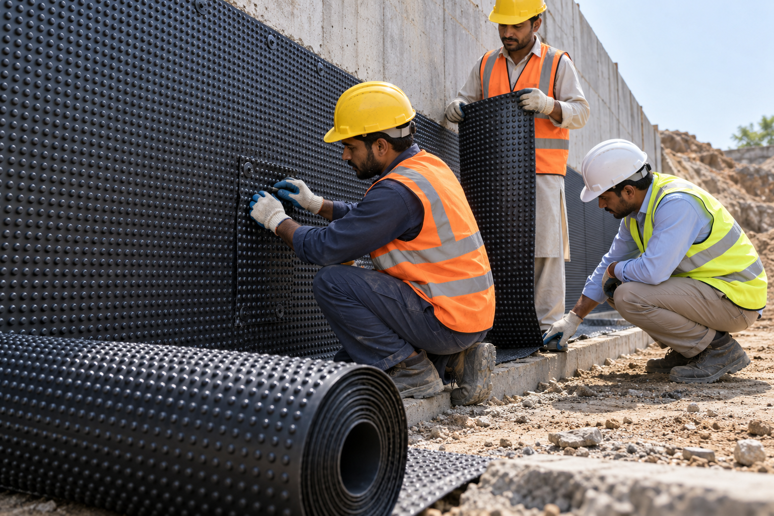 Retaining wall dimple membrane repair-5