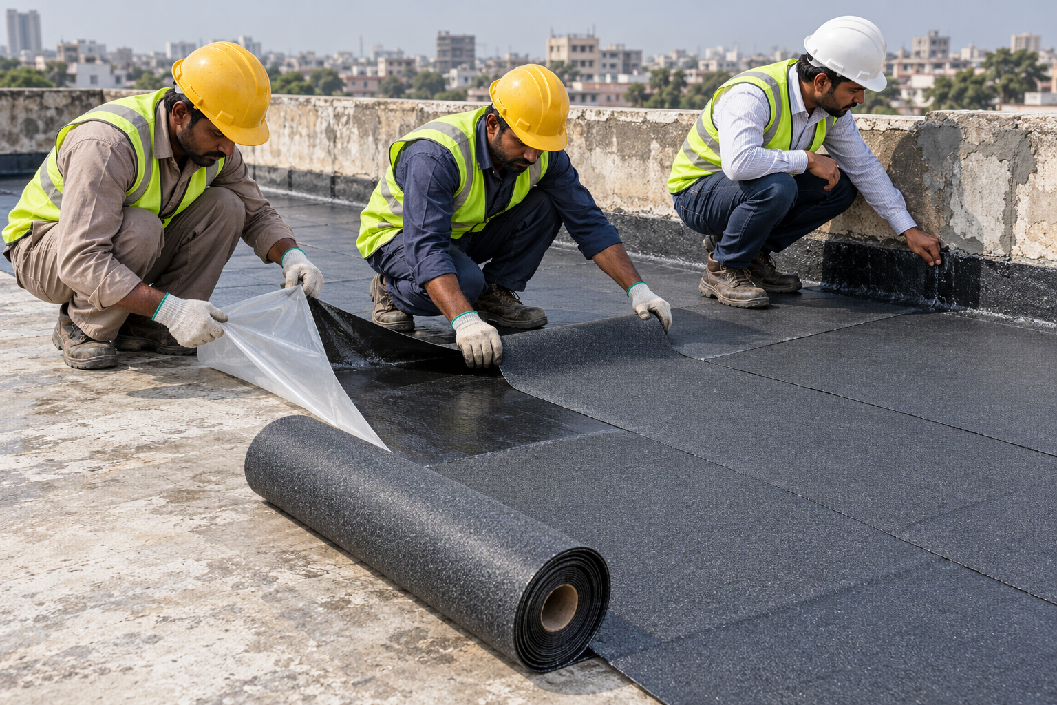 Roof renewal with charcoal waterproofing membrane-3